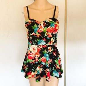 Black Floral corset peplum top